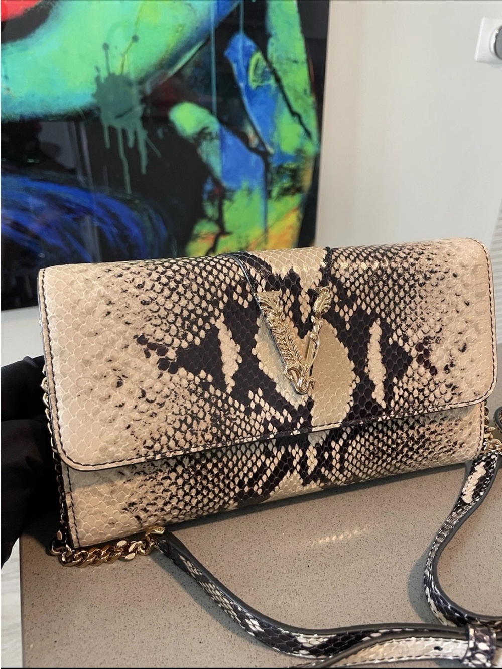 Versace Snakeskin Clutch - Black and Cream Authentic $1300 Retail Brand new Tags - Picture 6 of 13
